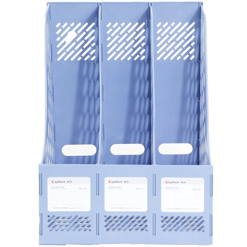齐心（COMIX） 三联桌面文件框 三栏带标签稳固文件栏/文件筐/资料框 蓝色B2173