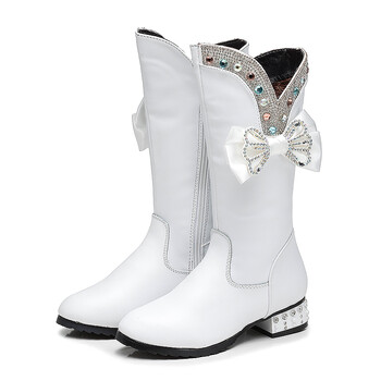 女童靴子韩版秋冬长靴加绒中大童白色高筒公主棉靴真皮女孩马丁靴