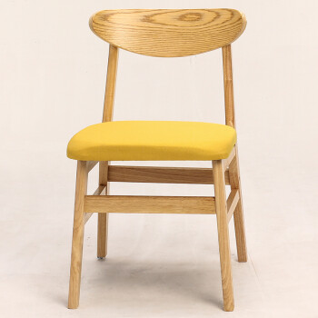 简约现代实木餐椅北欧复古休闲靠背椅子家用简易原木餐厅l 黄色麻布