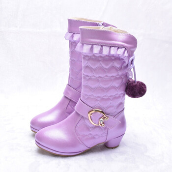 公主靴儿童雪地靴小女孩高筒靴棉鞋长靴小朋友小孩子中小学生 紫色 35