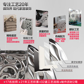 
                                        微饰界 装饰品酒柜摆件电视柜客厅工艺品家居摆设玄关陶瓷创意欧式 白银花瓶（花为赠品，拍下立赠）                