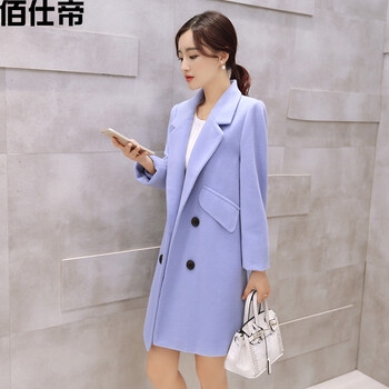 佰仕帝 2015新款毛呢大衣女毛呢外套韩版中长款风衣修身 红色  M