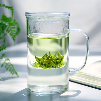 雅集玻璃杯加厚办公室带盖带把手带过滤大茶杯 茶水分离男士泡茶杯