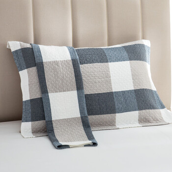 洁丽雅（Grace）家纺 绅士格子纯棉加厚吸汗大枕巾 两条装 兰 145g/条 80*50cm