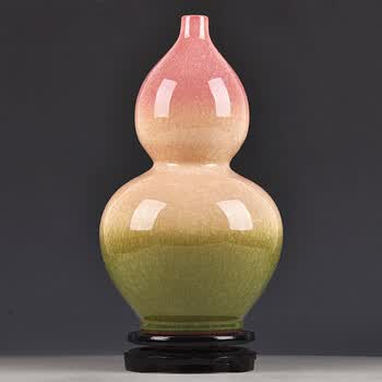 泰浦瓯景德镇陶瓷器三色釉花瓶客厅新古典装饰家居摆件工艺品艺术葫芦