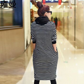 雍曼 2015秋冬新款卫衣女 加绒条纹加绒休闲女装连衣裙配防冻围脖女 Y9319 图片色 L