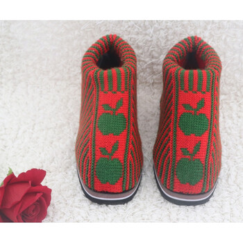 毛线编织的男女成品保暖冬防滑拖鞋棉鞋棉靴 艳玫红 5青苹果 42.43