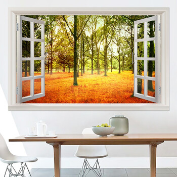 假窗户风景画 创意3d立体墙贴仿真贴画客厅卧室床头墙壁装饰贴纸田园