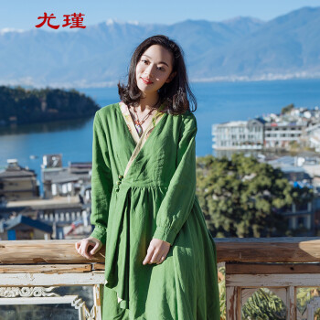 
                                        尤瑾 2016新款民族风女装春夏装中国风连衣裙中式文艺复古修身长裙 花色单面 L                