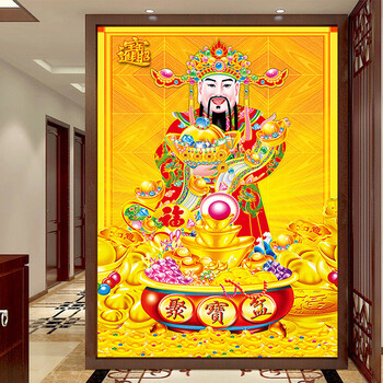 5d钻石画生意兴隆财神爷十字绣客厅玄关财神到恭喜发财钻石绣 魔方圆