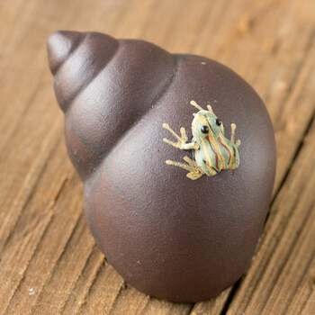 田螺手工喷水紫砂小茶宠迷你摆件手把件可养茶道饰品 《黑色》田螺