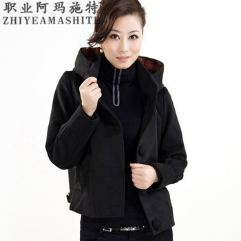 职业阿玛施特品牌女装正品2015秋冬装新款韩版长袖加厚保暖羊毛毛呢短外套妈妈装连帽OL上装 灰色 4码/L 重120