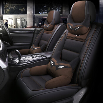 皮拼麻料四季通用座椅垫 全包围坐垫套座椅沙发套汽车用品 深红色