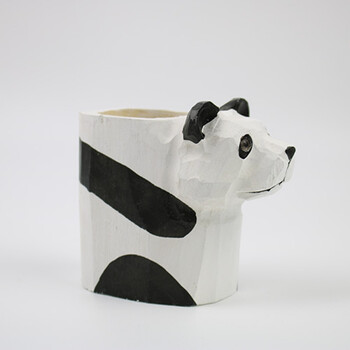 创意手工雕刻木质动物笔筒可爱送男女朋友文具礼品个性摆件 熊猫 笔筒