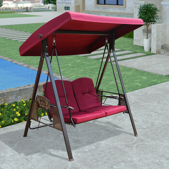 铁艺摇椅庭院阳台双人吊篮藤椅秋千椅 红色巴拿马双人秋千【洛丽塔】