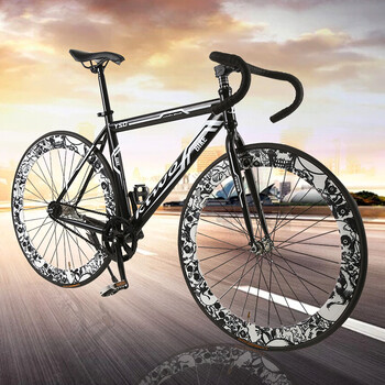 肌肉死飞自行车 男款学生单车公路赛车弯把倒刹成人自行车 花色