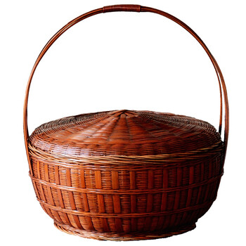 手提篮带盖竹编收纳筐大号竹篮果蔬筐家用收纳竹篮水果竹编筐aj01