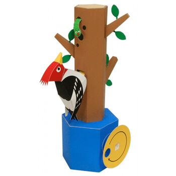 中村开已日本传动可动纸玩具不可思议纸玩偶手工纸模型折一折 啄木鸟