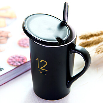 瓷魂 马克杯陶瓷杯子咖啡杯情侣茶杯男女大容量390ml 黑色12oz可定制