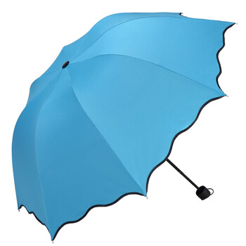 开花晴雨两用雨伞 防紫外线防晒折叠太阳伞 学生女士便携遮阳伞 蓝色