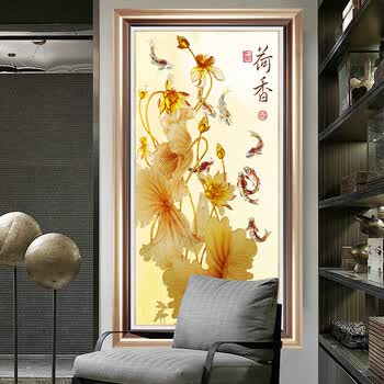 挂画走廊过道壁画卧室现代简约背景墙酒店大堂油画麋鹿竖挂孔雀端景墙