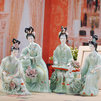 景徳鎮仕女陶器工芸品置件(琴棋書画) 景徳鎮仕女陶器工芸品置件(琴棋書画)