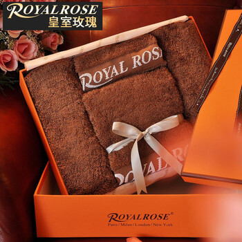 
                                        ROYALROSE皇室玫瑰 埃及长绒棉全棉毛巾三件套浴巾面巾方巾礼盒套装 咖啡色                
