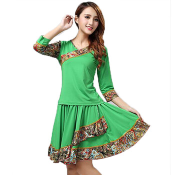 广场舞套装秋款冬民族风中国风练功服服装衣服演出服修身 绿色 xxxxxl