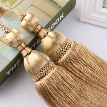 简约窗帘装饰窗帘绑带挂球流苏 手工制作吊坠流苏一个双球 金黄色