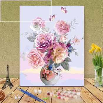 画数字油彩画现代简约装饰画简易挂画月季花 a347 60*75厚框/彩色画板