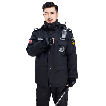 棉袄加厚多功能防寒大衣警察执勤棉服 网格作训棉服(可拆卸)送标志