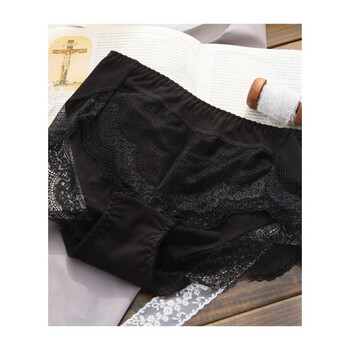约瑟芬玫瑰~质感足量棉宽蕾丝边中高腰大码内裤女129 黑色 m