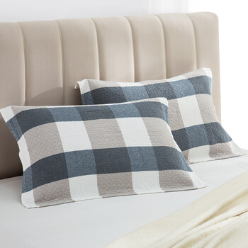 洁丽雅（Grace）家纺 绅士格子纯棉加厚吸汗大枕巾 两条装 兰 145g/条 80*50cm