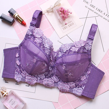 型内衣女聚拢大胸显小全罩杯文胸薄款透气上托大码收副乳胸罩 紫色