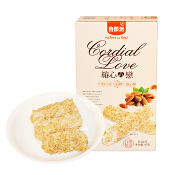 【自然派 扁桃仁巧克力卷80g】蛋黄馅夹心蛋卷 办公室休闲零食 白