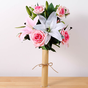 仿真花 婚庆婚礼仿真花束手捧花玫瑰混合式绢花客厅摆设装饰花 玫瑰