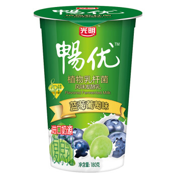 【光明_畅优植物乳杆菌蓝莓葡萄味,香草籽味180gx12杯】益生菌 酸奶