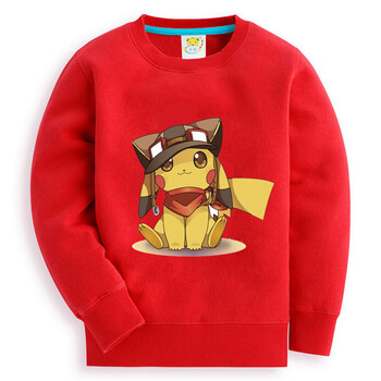 神奇宝贝 皮卡丘童装卫衣 圆领加绒加厚棉质男女童装冬 红色 150cm