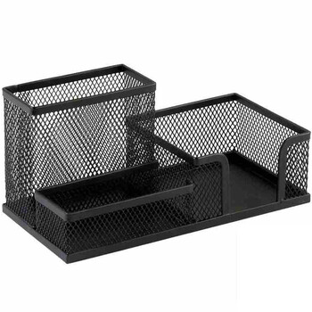 天章办公(TANGO)笔筒金属镂空网纹多功能创意时尚喷塑防锈办公笔筒