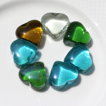 心形彩色玻璃珠玻璃球扁珠透明石头装饰鹅卵石雨花五彩石花瓶弹珠