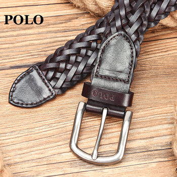 polo 欧美时尚系列腰带百搭潮流男士裤带针扣头层牛皮皮带011151 咖啡