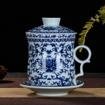 老干部骨瓷茶杯陶瓷杯办公室会议杯瓷杯家用泡茶带盖过滤网 g