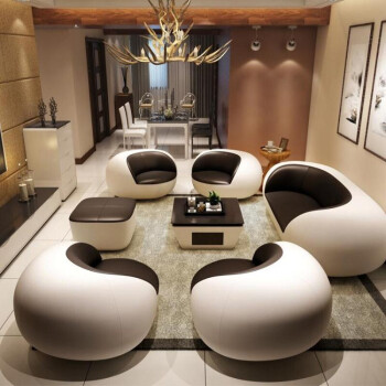 创意个性黑白简约时尚沙发椅 客厅酒店办公小户型组合弧形家具皮艺