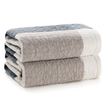 洁丽雅（Grace）家纺 绅士格子纯棉加厚吸汗大枕巾 两条装 兰 145g/条 80*50cm