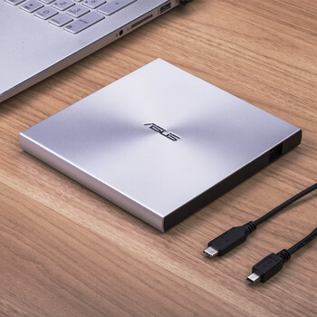 华硕(ASUS) 8倍速 外置DVD刻录机 移动光驱 支持USB/Type-C接口 (兼容苹果系统/SDRW-08U9M-U)-银色