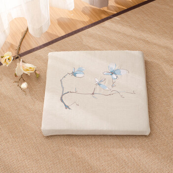 榻榻米防滑秋冬亚麻坐垫餐椅垫 榻榻米沙发垫子 透气加厚凳子绣花坐垫