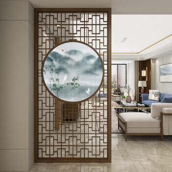新中式古典屏风玄关隔断落地客厅镂空带字画通顶中式座屏禅意实木
