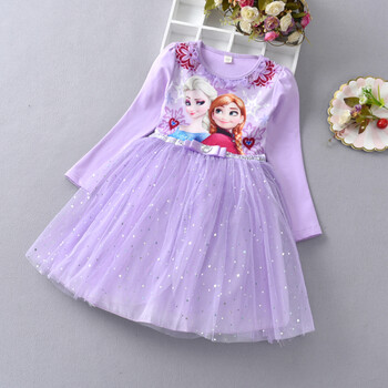 裙女童爱莎连衣裙童冬装加绒艾莎裙子万圣节 紫色秋款长袖裙(仅裙子)