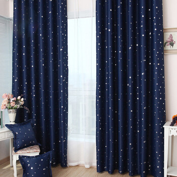 【京好】定制窗帘窗纱 成品遮光布a96-a104 布艺烫银星星藏青色 单买