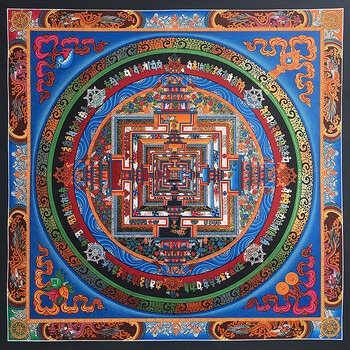 尼泊尔唐卡画师bijay lama作品彩绘描金龙纹时轮金刚坛城唐卡(编号645